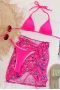 Highlighter Pink Triangle Bikini Top Halter Bikini Top & Thong Bottom With Drawstring Print Skirt